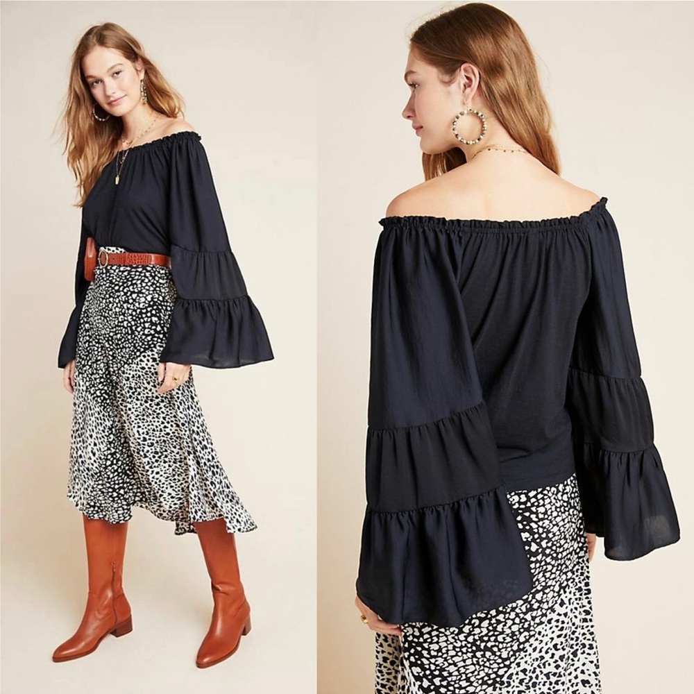 ANTHROPOLOGIE Gloria Off-Shoulder Bell Sleeve Top Sz M